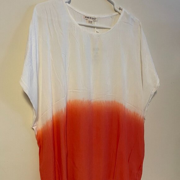 NWT Beach by Exist Tie Dye Beach Short Sleeve Poncho Cover Up Coral One Size - Picture 2 of 5
